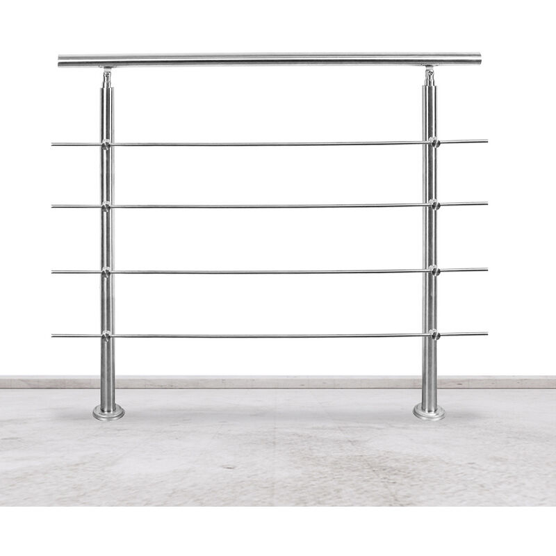 VINGO Rampe d'escalier acier inoxydable main courante balustrade Garde-corps argenté 120 cm 4 crossbars