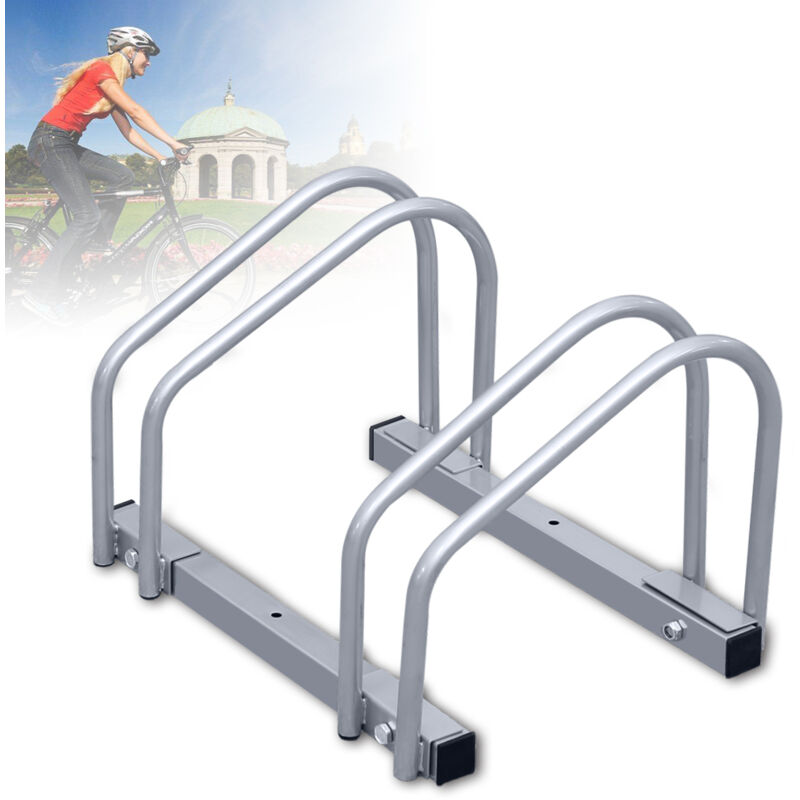 Vingo - Râtelier vélos pour 2 vélos, 41x32x26cm, Support à vélo en acier galvanisé, peut être fixé au sol/au mur, pour largeurs de pneus de 3,5 à 5,5