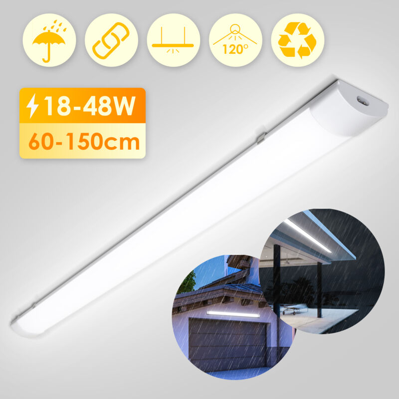 Réglette led étanche tubes led 120cm 36W interconnectable traversante IP65 Plafonnier led pour locaux pièces humides Blanc Neutre - Vingo