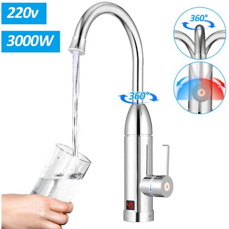 VINGO Robinet Chauffe eau Instantané Electrique 3kW pour un Lave-mains, Vaisselle Mais Pas pour une Douche Bien Chaude - Argent