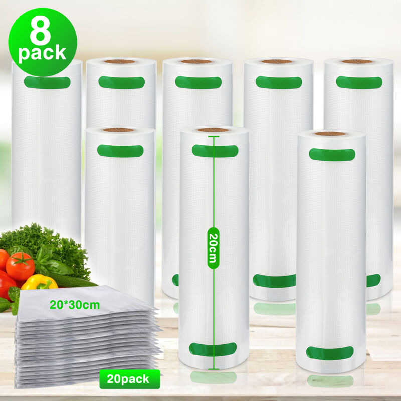 Rouleaux sous vide,Sacs sous Vide Alimentaire 8 Rouleaux, 20 x 600 cm pour Appareil de Mise sous Vide, Réfrigérateur, Réutilisable