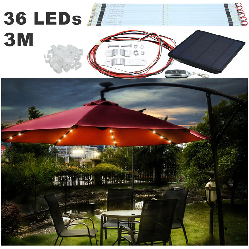 Swanew Solaire pour Parasol - Avec Télécommande - IP67 - Étanche - Pour Fête, Noël - 36 LEDs - Blanc-chaud