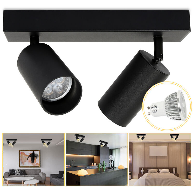 Spot de plafond tournante GU10 métal lustre plafond Plafonnier led noir Lampe à 2 flammes - Vingo