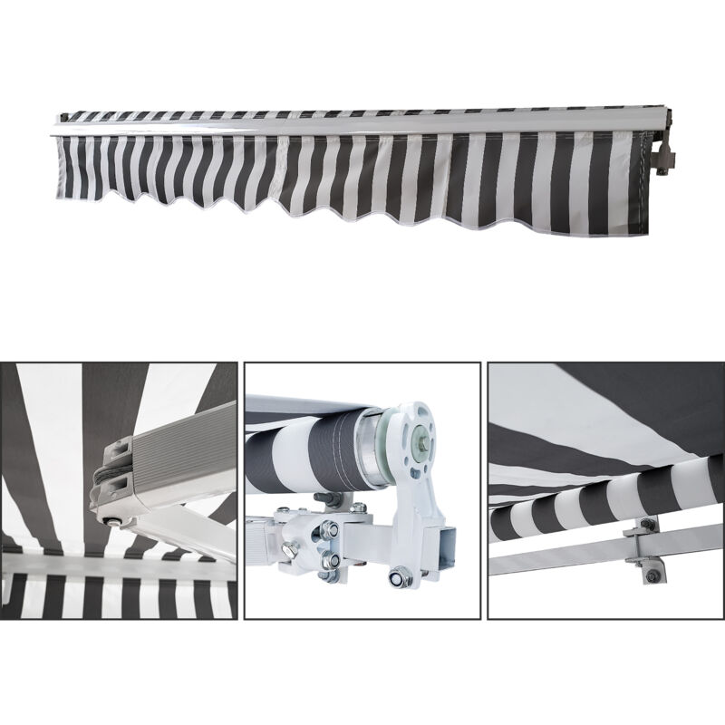 Swanew Store Banne de Balcon Rétractable 350x300cm avec Tissu Résistant aux uv et à l'eau, Angle Réglable 0-30°Gris/Blanc
