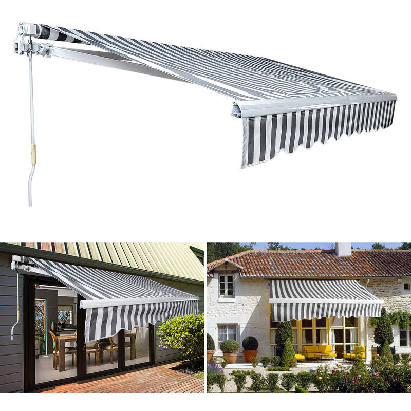 Store Banne Manuel Store extérieur Auvent Balcon Articulé Protection Solaire Anti-UV Terrasse Jardin Gris Blanc 350 x 300 cm - Vingo
