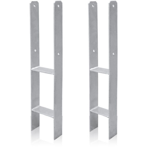 Vingo – Support de poteau H galvanisé à bétonner 600mm – 4 trous Ø 11mm – Pour clôtures, pergolas et constructions en bois – Résistance aux vents forts
