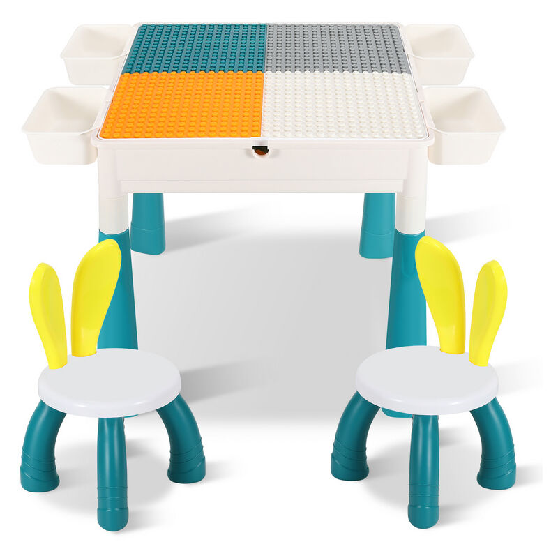 Table d'activités pour enfants avec 2 chaises ,251 pièces de briques double face Table d'activités multifonctionnelle Set pour enfants 3-10 ans