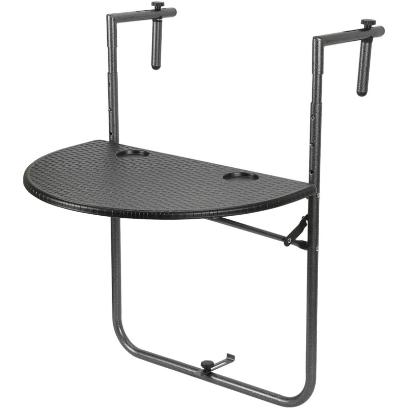 Swanew Table de Balcon Suspendue Pliable avec Hauteur 73/78,5/84CM, Table Rabattable en Hips et Métal avec Revêtement Anti-Rouille, Noir