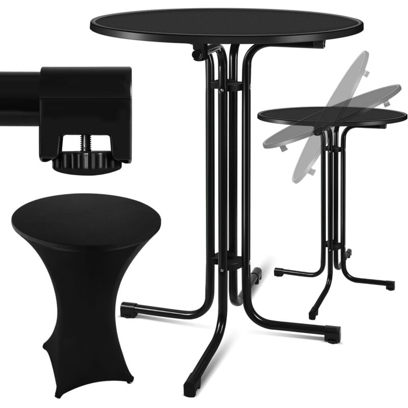Table haute avec housse Bistro pliable Jardin Table de fête Bistro Table ronde ø 80 cm Noir - Vingo