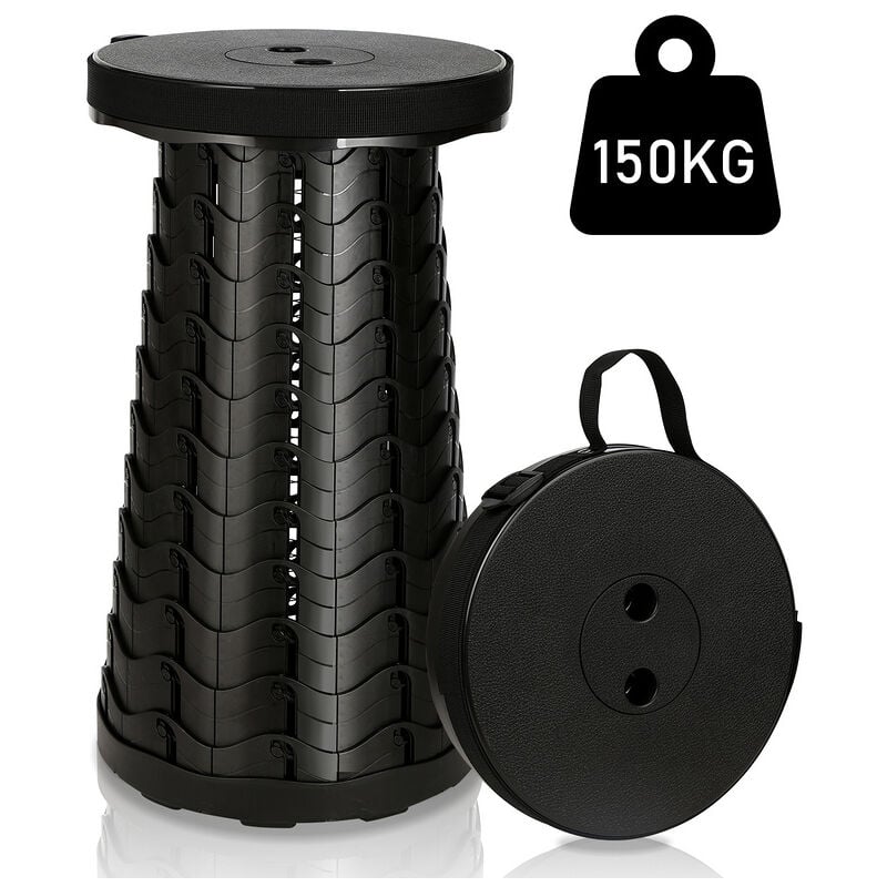 Tabouret Pliant Portable Siège télescopique Réglable en hauteur Chaise de camping Charge Max 150kg noire - Noir - Vingo