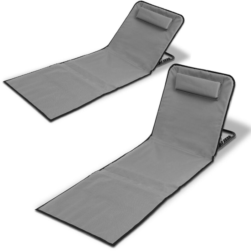 Vingo - Tapis de plage avec sangle de transport avec appui-tête appui-tête dossier réglable Polyester 600D Gris 2 pièces 145cm x 47cm