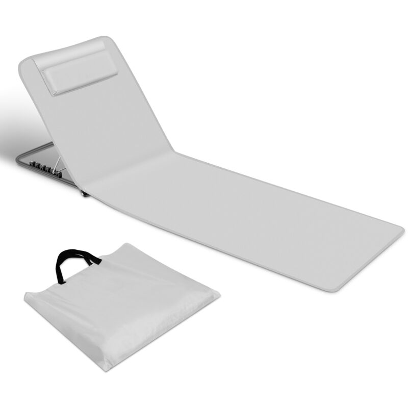 Vingo - Tapis de plage avec sangle de transport avec appui-tête appui-tête dossier réglable Polyester 600D Gris clair 1 pièce 145cm x 47cm