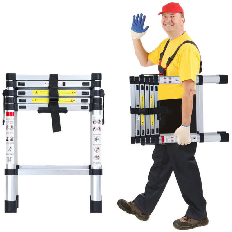 Image of Swanew Teleskopleiter Ausziehleiter Klappleiter Stabil Aluminium Stehleiter bis 150kg 1.4m+1.7m