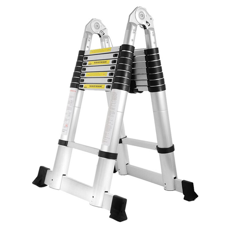 Echelle Télescopique jusqu'à 150 kg Escabeau stable en aluminium Portable Pliante 2,5+2,5m - Vingo