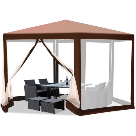VINGO Tente avec moustiquaire Pavillon avec moustiquaire Tente de réception Tente de réception Facile à démonter Terrasse 6 angles-marron - marron