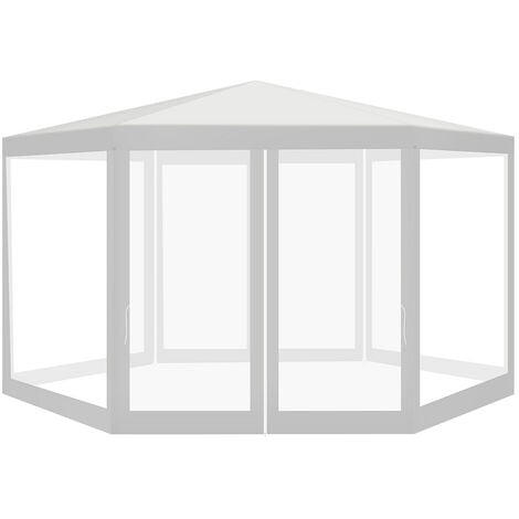 VINGO Tente avec moustiquaire Pavillon avec moustiquaire Tonnelle de jardin Tente de réception Tente fixe Demi-pavillon 6 angles - Blanc