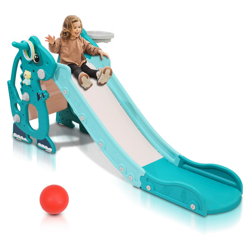 Toboggan pour enfants 4 en 1 Aire de jeux pliable avec panier de basket Anneau de lancer Apprentissage de l'anglais vert - Vingo