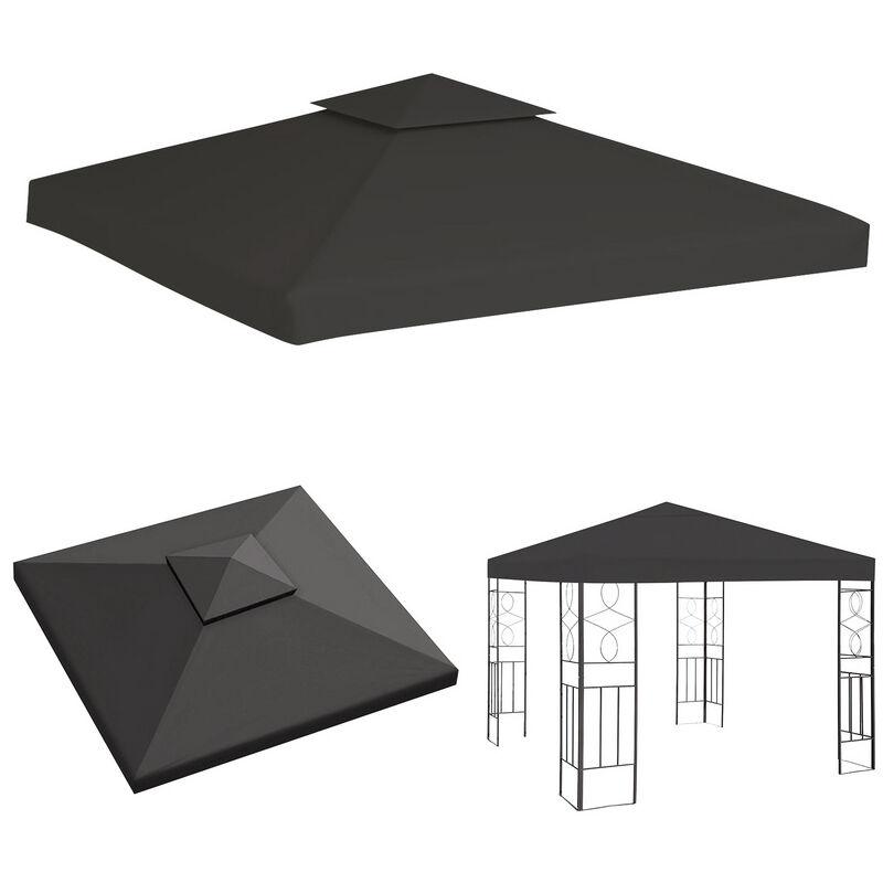 Toit de remplacement pour gazebos tonnelle tente 3x3m en anthracite 150g/m2 Toit de tente de réception - Vingo