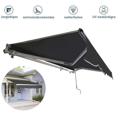 VINGO Toldo Control manual Toldo retráctil aluminio+poliéster con manivela Revestimiento PA para terraza/techo Gris 350x300cm