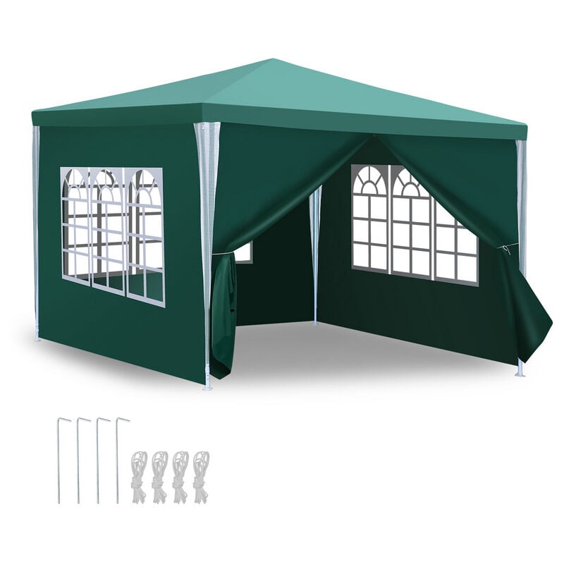 Vingo - Tonnelle Camping Grandes chapiteau ou tonnelle Tonnelle de réception avec panneaux latéraux amovibles fenêtres Tente Fête Verte 3x3m