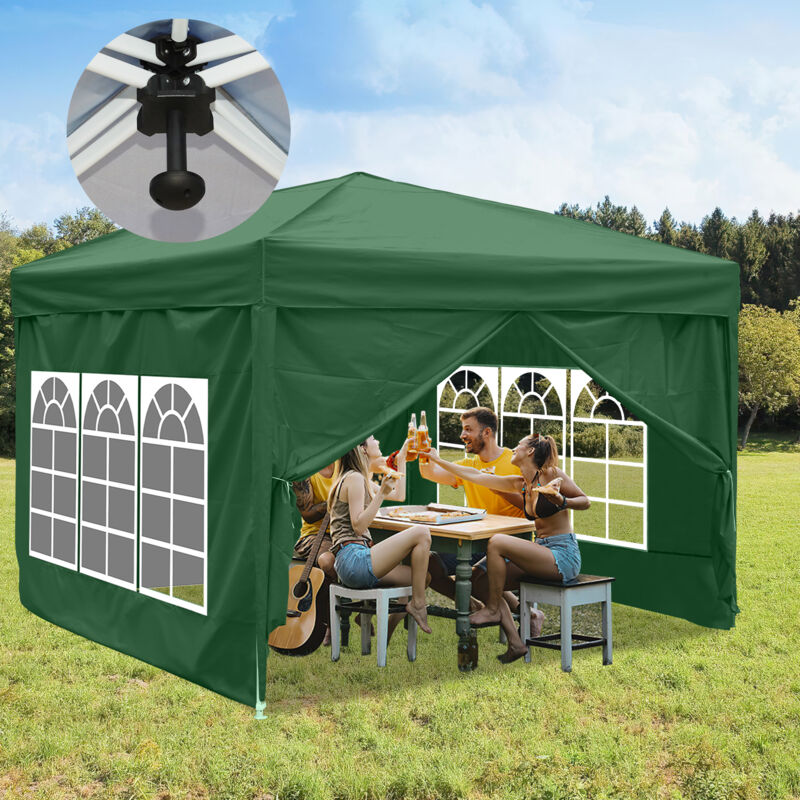 Tonnelle de Jardin Tente Pliante Protection du Soleil uv 50+ Tonnelle Pliante pop-up avec Parois vert 3x3m - Vingo