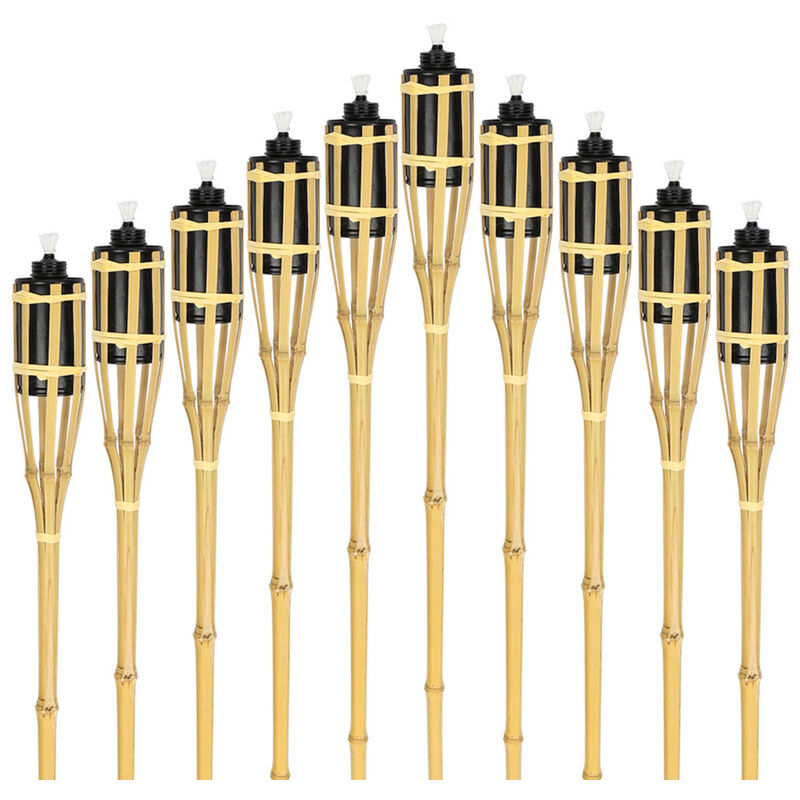 Torche de jardin en lot de 20, flambeaux en bambou, avec mèche, éclairage d'ambiance, hauteur : 90 cm, nature - Vingo