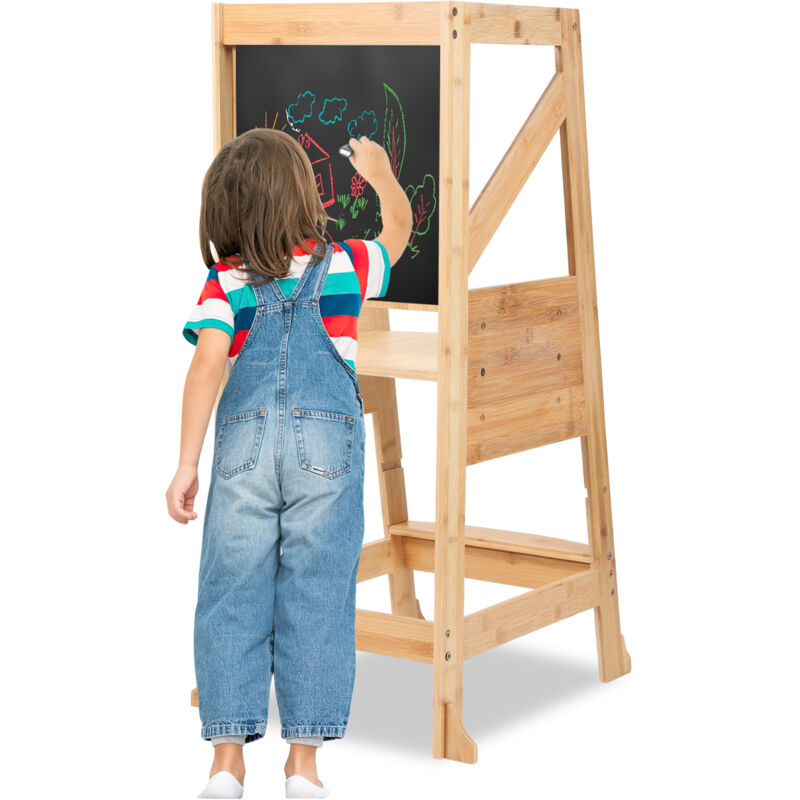 Tour d'apprentissage en Bois, Tour d'observation pour Enfants, Marchepied pour bébé avec Tableau Noir- Blanc - Vingo