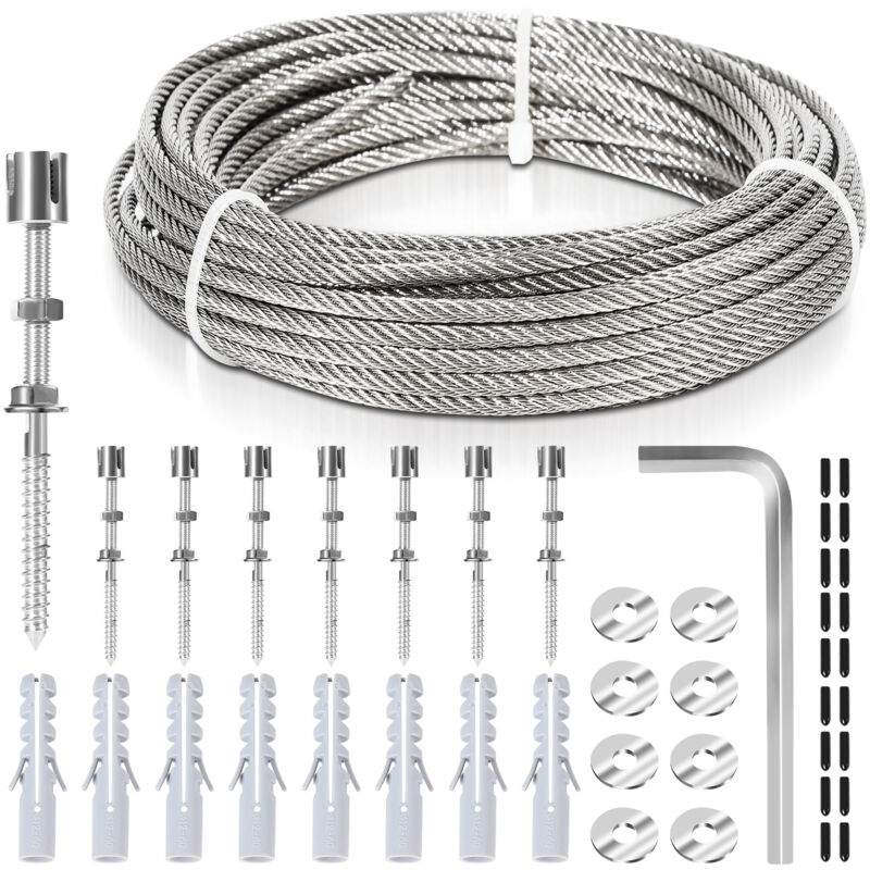 Einfeben Treillis métallique pour plantes Support pour plantes grimpantes kit de suspension de corde en acier inoxydable 12m