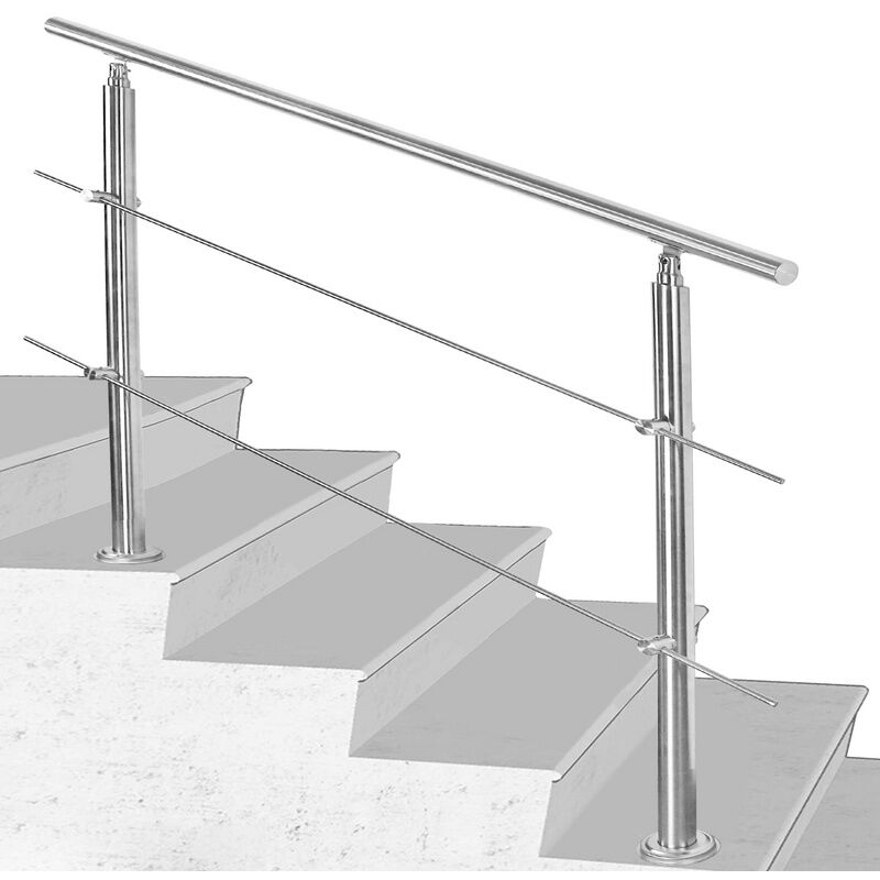 Vingo - Treppengeländer Geländer Edelstahl Handlauf Brüstung Treppe Ø42mm für Treppen Balkon Innen & Außen 180CM mit 2 Querstreben - Silber