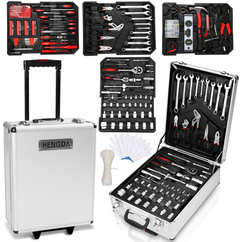 Vingo - Valise multi outils 1031 pièces Noir Boite à Outils Coffre en Acier Chromé Vanadium et Trolley