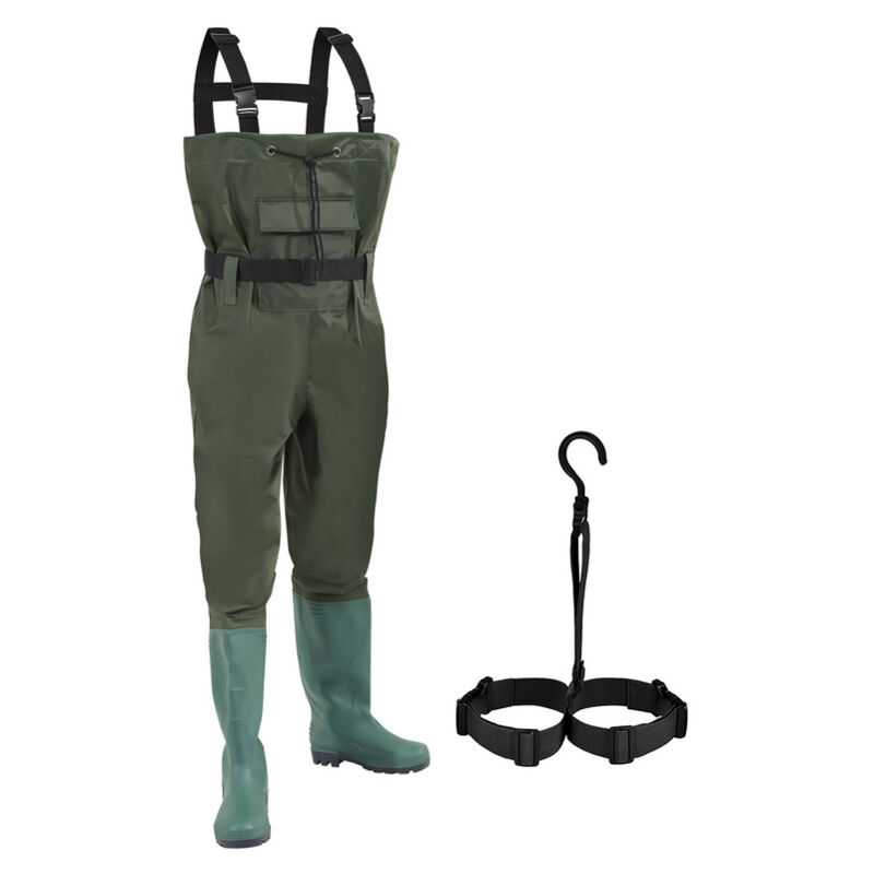 Waders deniers nylon poisson étang de pêche pantalon imperméable pêcheur étang pantalon en caoutchouc avec bottes 47 avec crochet - Vingo