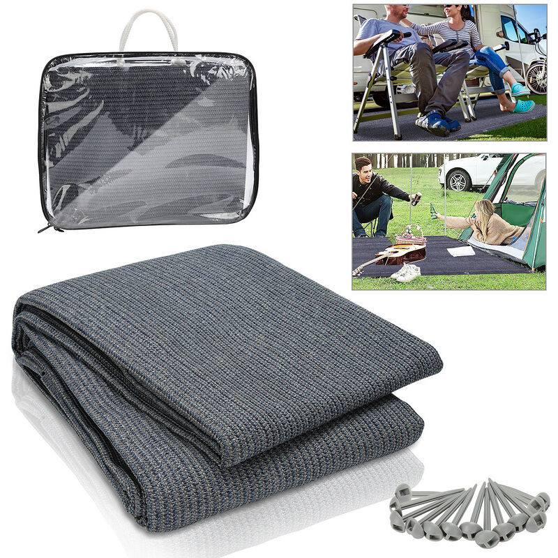 Vingo - Tapis d'extérieur Tapis de Tente Tapis de Voyage de Camping Tapis de Auvent Caravane 300X600cm Bleu-gris