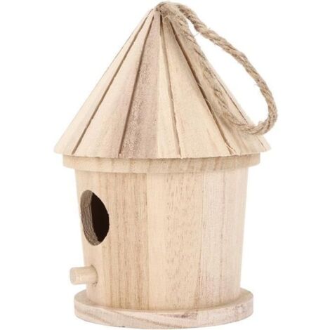 VINGVO Nichoir en bois Nid d\'oiseau suspendu en forme de rond en bois naturel bricolage maison d\'oiseau en bois pour jardin