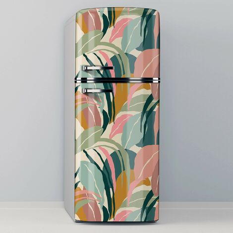Vinilo Adhesivo Decorativo para Nevera, Especial Libre De Burbujas, Diseño De Plantas De Colores Pastel (60x185)