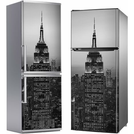 Vinilo Adhesivo Decorativo para Nevera, Especial Libre De Burbujas, Edificio Empire State, Blanco Y Negro - 185cm x 60cm