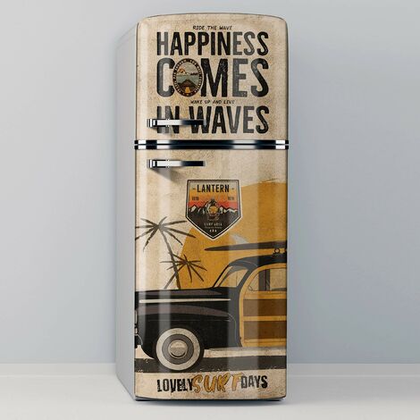 Vinilo Adhesivo Decorativo para Nevera, Especial Libre De Burbujas, Happiness Comes In Waves, 70x200cm