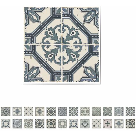 Vinilo de pared Azulejo 24 láminas azul vintage 10x10 cm WALPLUS - Gris