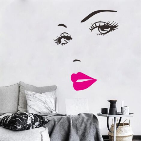 Vinilo decorativo de pared de PVC, rostro elegante de mujer con labios rojos, 60 x 33 cm, decoración para salón, removible, diseño moderno, material ecológico.