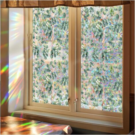Vinilo decorativo para ventanas con efecto de privacidad arcoíris, diseño de hojas de vid verdes, adhesivo estático removible, estampado natural para ventanas y puertas de cristal (verde oscuro, 100  