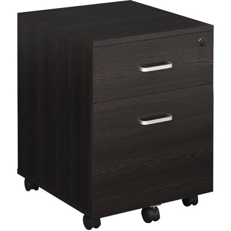 Vinsetto 2-Drawer Locking Office Filing Cabinet 5 Wheels Rolling Storage Brown