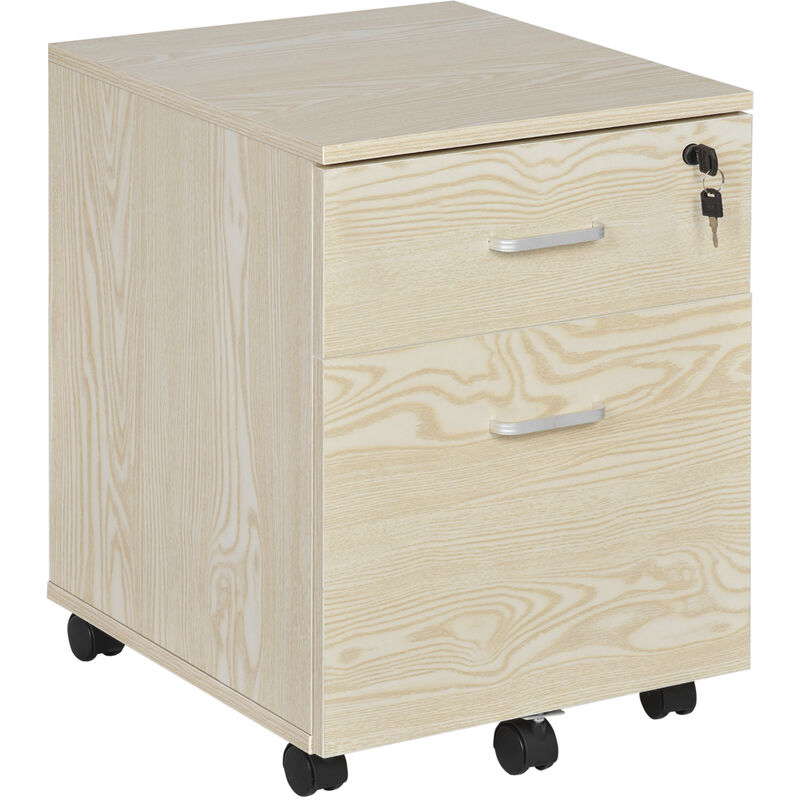 2-Drawer Locking Office Filing Cabinet 5 Wheels Rolling Storage Oak - Oak - Vinsetto