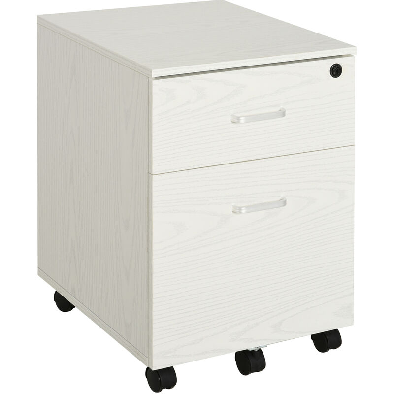 2-Drawer Locking Office Filing Cabinet 5 Wheels Rolling Storage White - White - Vinsetto