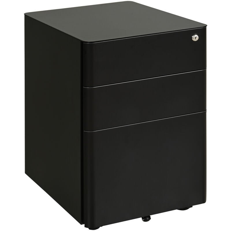 Vinsetto 3 Drawer Metal Filing Cabinet Lockable 5 Wheels Under Desk Black