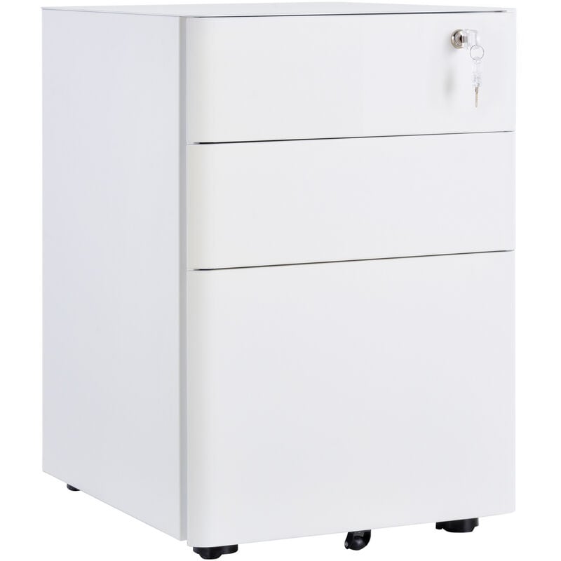 Vinsetto 3 Drawer Metal Filing Cabinet Lockable 5 Wheels Under Desk White