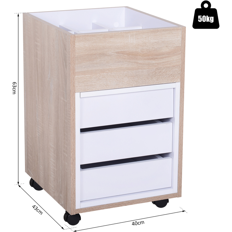 Vinsetto 3 Draw Mobile Filing Cabinet Storage Trolley Open Top