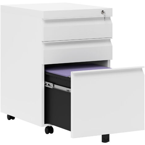 Vinsetto 3 Drawer File Cabinet, Lockable Metal Filling Cabinet White