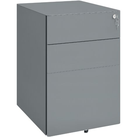 Vinsetto 3 Drawer Metal Filing Cabinet Lockable 5 Wheels Under Desk Grey