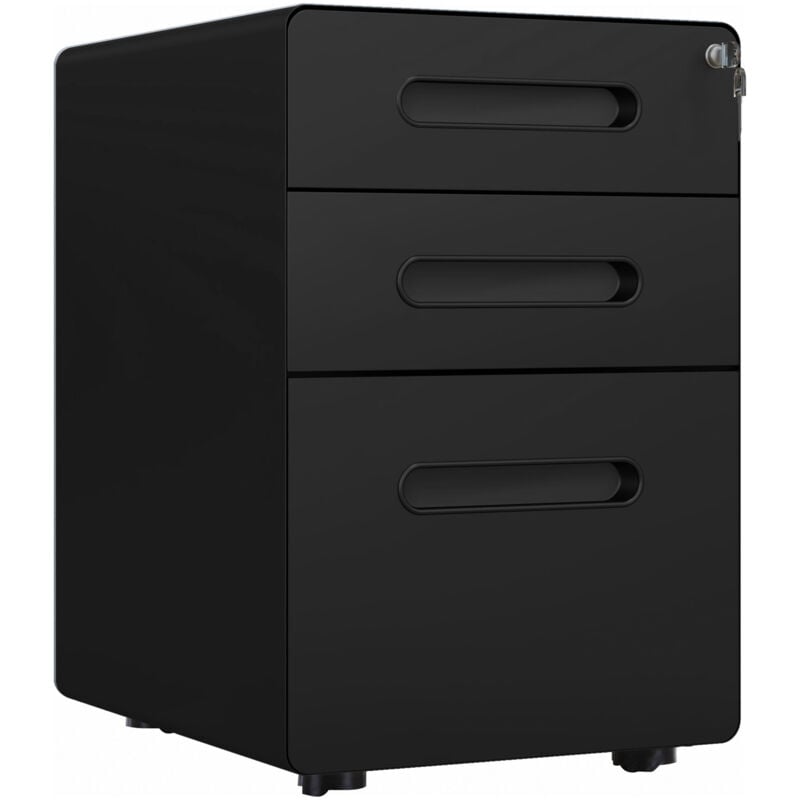 Vinsetto 3 Drawer Modern Steel Filing Cabinet w/ 4 Wheels Lock Pencil Box Black