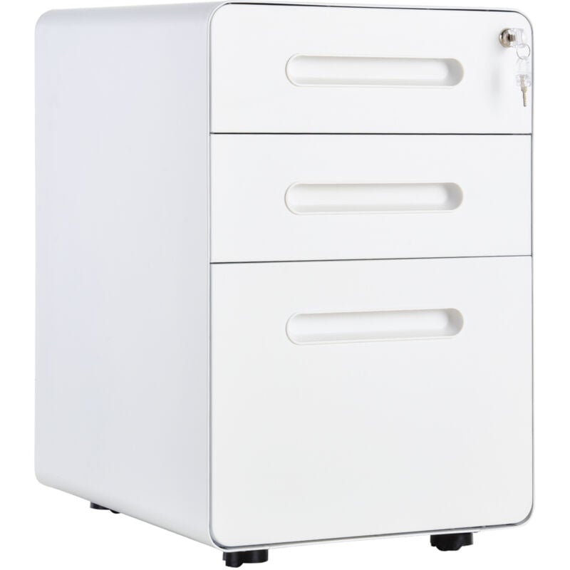 Vinsetto 3 Drawer Modern Steel Filing Cabinet w/ 4 Wheels Lock Pencil Box White