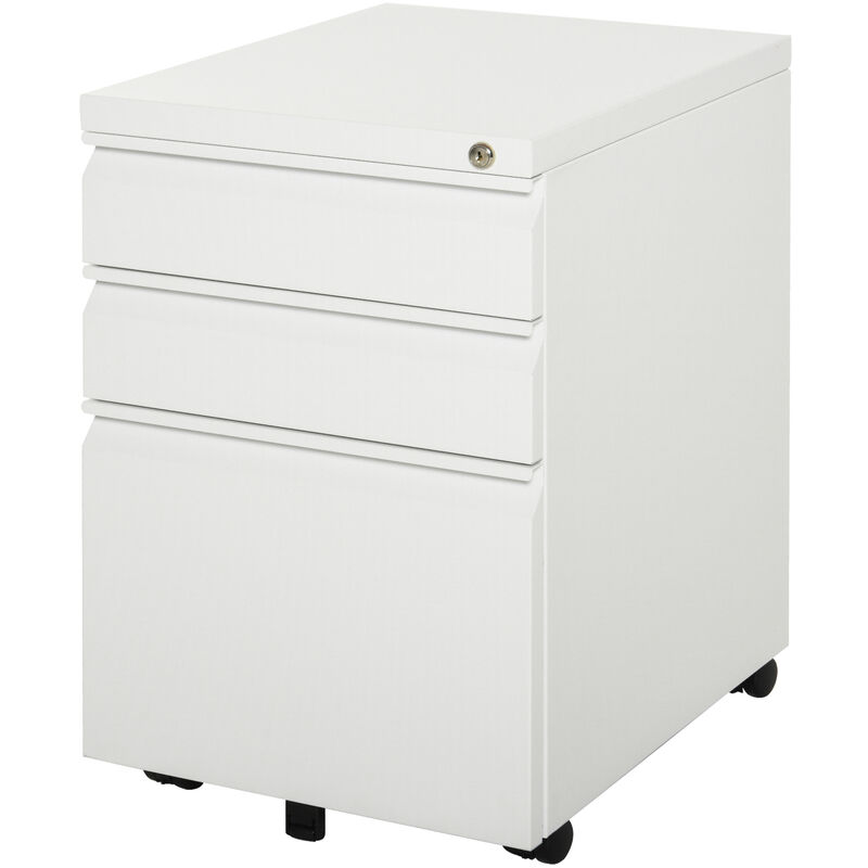 Mobile Vertical File Cabinet Lockable Metal Cabinet with 3 Drawers - White - Vinsetto